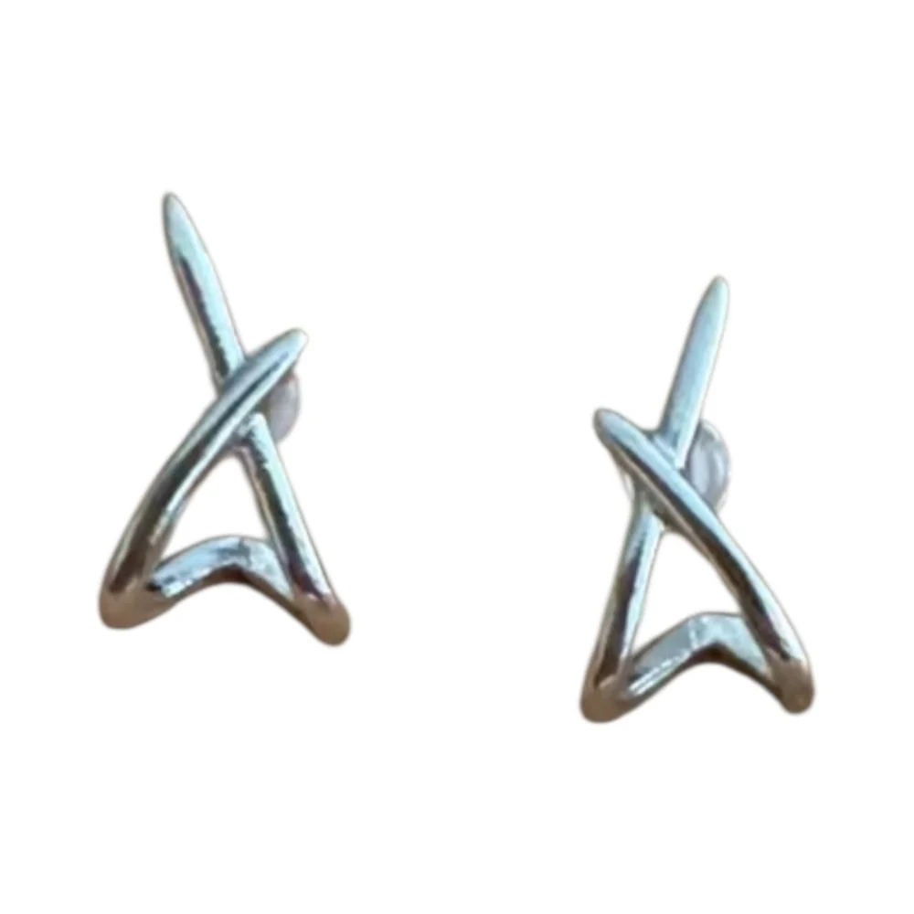 NEW Stainless Steel Crossover Stud Earrings | Gold Or Silver